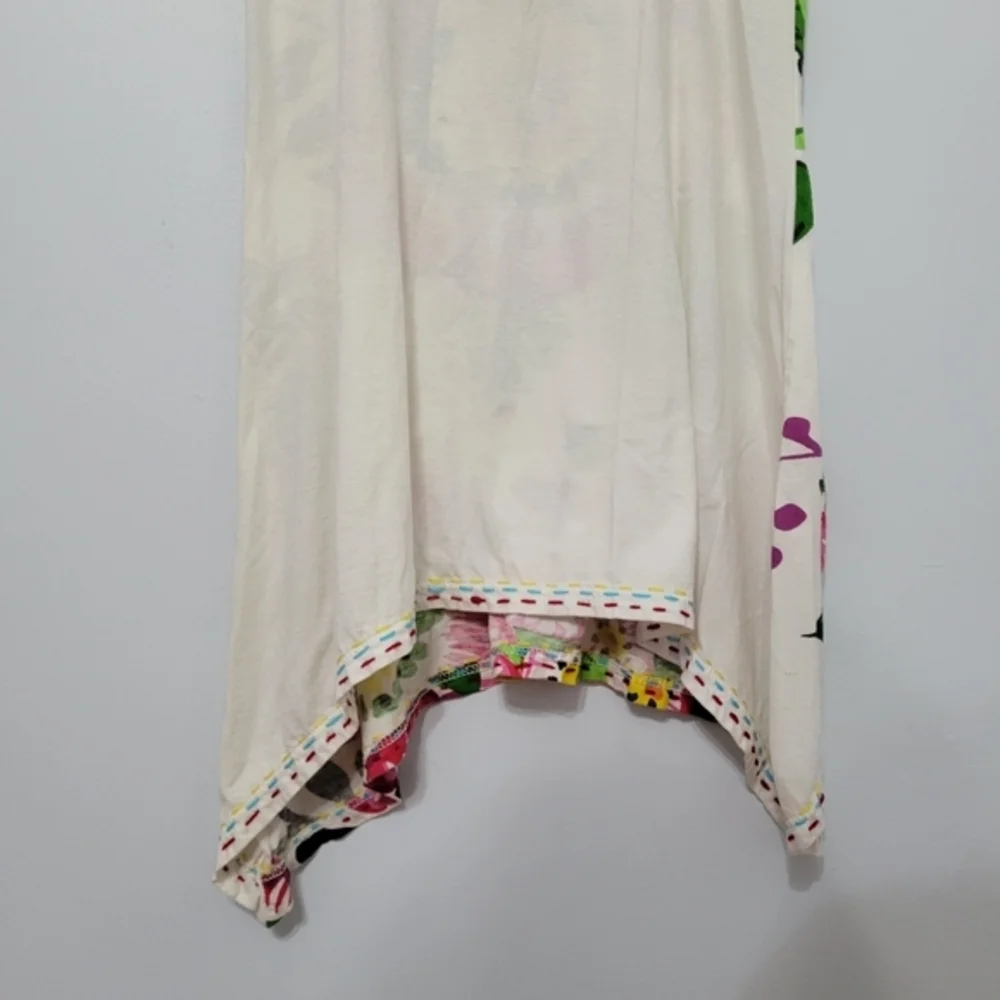 Desigual Womens Floral Asymmetric Tunic Tank Beaded Embroidered Mixed Media XS/S